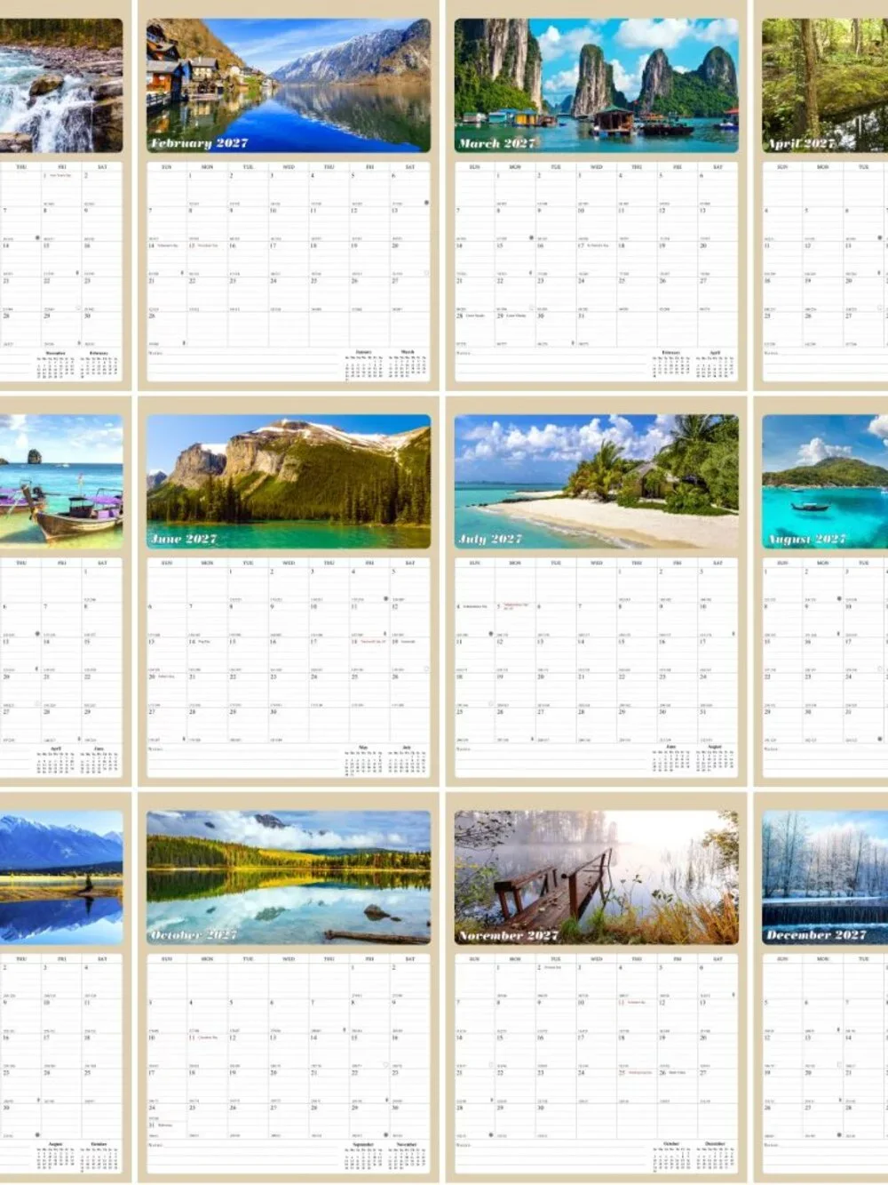 2027 Wall Calendar Spiral-bound Twin - 12 Months Planner 8.5